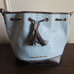 Dooney & Bourke Light Blue & Brown Large Drawstrinf Bucket Bag
